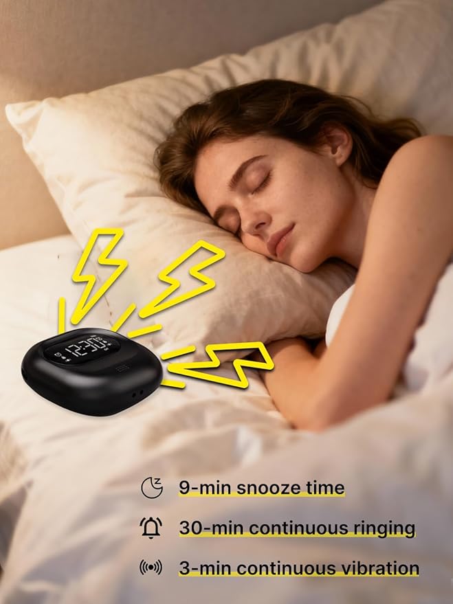 ROCAM Rechargeable Vibrating Alarm Clock Bed Shaker, 3000mAh Portable Travel Clock Under Pillow for Teens, Deaf People, Heavy Sleepers, Adults – 160-Day Standby, Great for Bedroom or Dorm Use