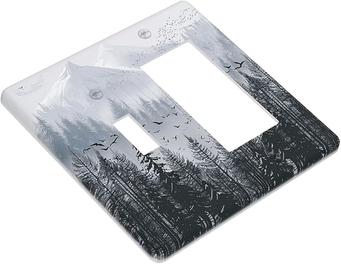 Misty Forest Nature Tree Mountain Birds Outlet Covers 1 Toggle 1 Rocker Combination Decorative Wall Plate Electrical Switch Plates Light Switch Cover Plate for Bed Room Living Room Decor