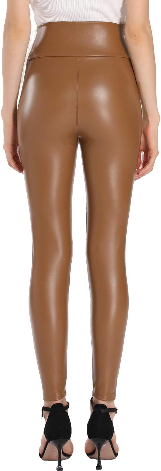 Ginasy Faux Leather Leggings for Women Tummy Control Stretch High Waist Pleather Pants with Thin Fleece Lined