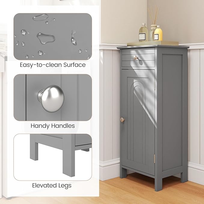 GLACER Floor Storage Cabinet, Multifunctional Bathroom Storage Cabinet with 2 Adjustable Shelves, Ideal for Bathroom, Living Room, 14 x 12 x 34.5 inches (Grey)