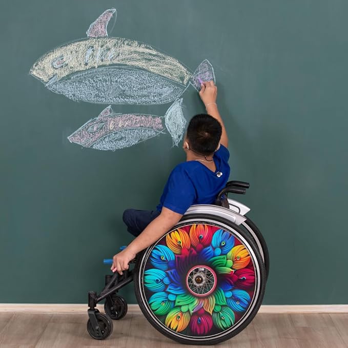 Wheelchair Christmas Wheel Covers, Wheelchair Accessories Wheels, Enhances Aesthetics, Easy Install/Remove, Lightweight, Waterproof (Perfect Peacock)