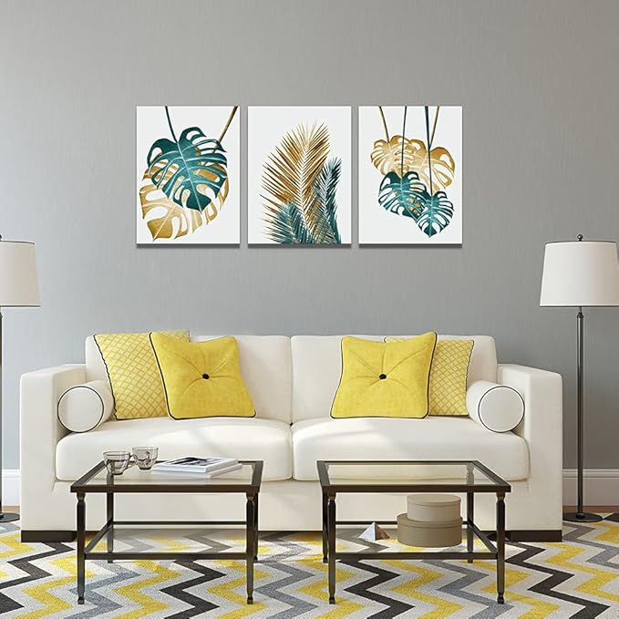 Canvas Wall Art For Living Room Family Wall Decorations For Bedroom Kitchen Dining Room Wall Decor Abstract Painting Leaves Wall Pictures Artwork Office Canvas Art Prints Bathroom Home Decor 3 Piece