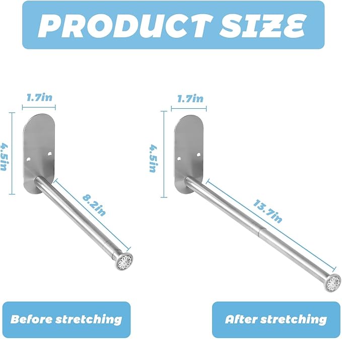 2-Section Stainless Steel Clothes Hanger Storage, Retractable Space Saving Clothes Hanger Storage Organizer, Wall Mount Clothes Rack Organizer, Adhesive or Drilling Installation(Length 13.7")