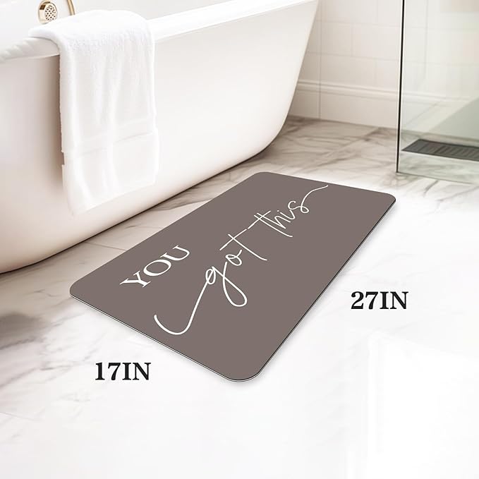 Bath Mat, Bathroom Mat Rugs Super Absorbent Shower Mats Non Slip Quick Dry Thin Rubber Mats for Bathroom Floor Fit Under Door, Shower Rug for Bathtub, Shower, Beige