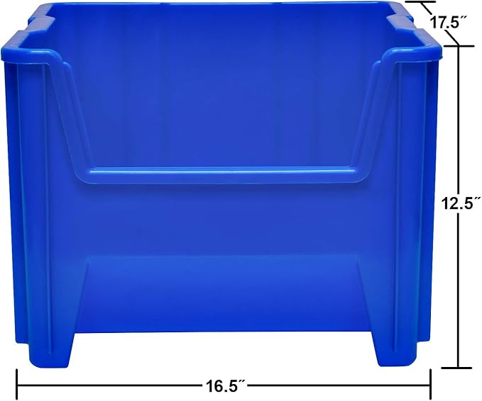 Akro-Mils 13018 Stak-N-Store Heavy Duty Stackable Open Front Plastic Storage Container Bin, (17-1/2-Inch x 16-1/2-Inch x 12-1/2-Inch), Blue, (2-Pack)