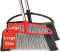 2-Pack Outdoor Heavy Duty Broom Set, 15.7" Wide Angle All-Terrain Sweepers with Long Adjustable Handle & Stiff Bristles for Patio, Garage, Yard, Garden (Black&Red)