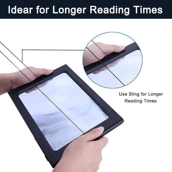 Hands-Free Magnifying Glass Large Full-Page Rectangular 3X Magnifier LED Lighted Illuminated Foldable Desktop Portable for Elder