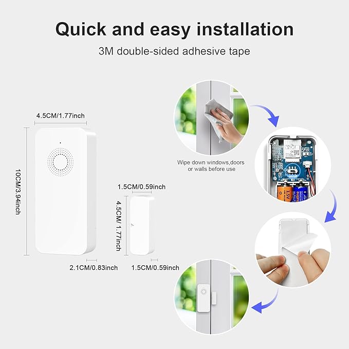 Wireless Door and Window Alarm Sensor,120dB Requires PGST Hub (not 3rd-Party),Zigbee Connection,Smart Life or Tuya APP Control,3 Years Battery Life,Easy to Install,for Basement,Garage,Warehouse