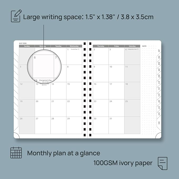 POPRUN 2026 Planner (Medium - 6.5'' x 8.5'') with Hourly Schedule, Vertical Layout - 2026 Weekly Calendar (Jan. 2026 - Dec.2026) for Time Management, Monthly Tabs, Spiral Bound, Soft Cover - Pink