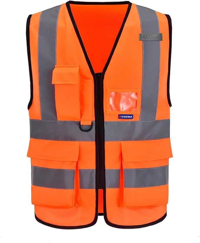 A-SAFETY Orange High Visibility Safety Vest Reflective, 3M Multi Pockets Working Vest Working Uniform Zipper Front ANSI/ISEA Standards 7 Pockets Class 2,3XL
