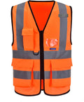 A-SAFETY Orange High Visibility Safety Vest Reflective,3M Multi Pockets Working Vest Working Uniform Zipper Front ANSI/ISEA Standards 7 Pockets Class 2,Large