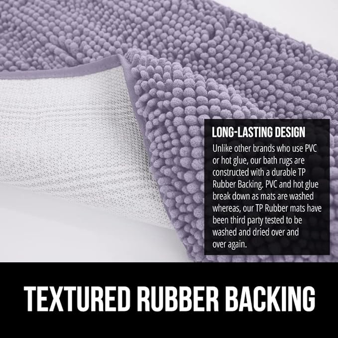 GORILLA GRIP Bath Rug Mat 30x20, Thick Soft Absorbent Chenille, Quick Dry Microfiber Mats, Rubber Backing Washable Shower Floor Rugs, US Designed Bathroom Bathmat Home Decor Accessories, Light Purple