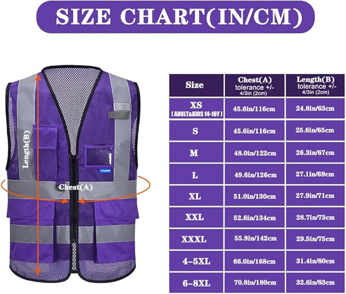 A-SAFETY XSmall Purple High Visibility Mesh Safety Reflective Vest for Men Women (Purple Mesh XS)