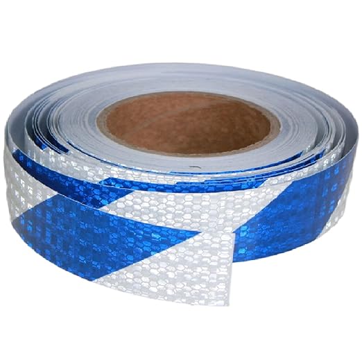 Blue and White Reflective Tape Outdoor Waterproof 1 inch X 66 feet, High Visibility Hazard Conspicuity Safety Industrial Marking Tape