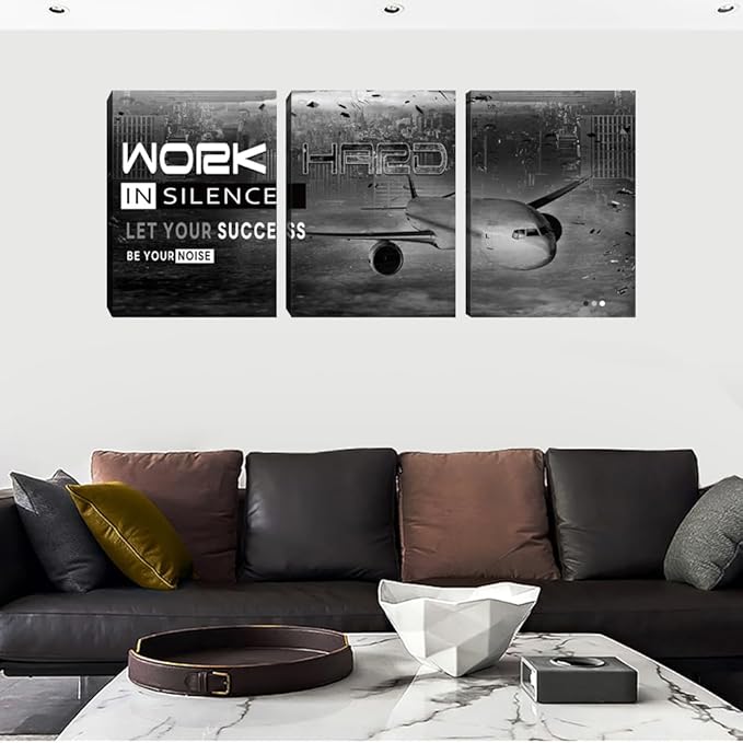 Inspirational Wall Art Motivational Wall Art 3 Pieces Canvas Wall Art Office Decor Success Quotes Hustle Poster Painting Print Artwork Framed for Bedroom Living Room Gym(72''Wx 36''H)