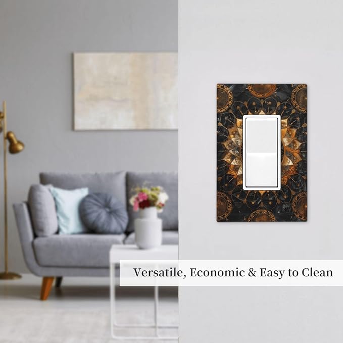 Cool Colorful Mandal Flowers Boho Floral Decorative Outlet Covers 1 Gang Single Rocker Light Switch Cover Plate Wall Plates GFCI Faceplate for Bed Room Living Room Decor