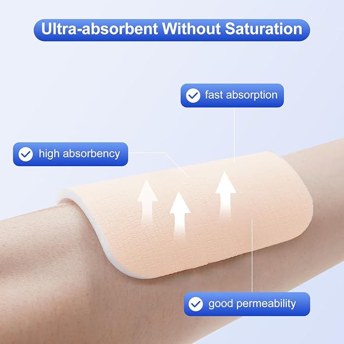Silver Silicone Adhesive Foam Dressing Without Border, 4"×4" Ag Sterile Highly Absorbent Wound Dressing, 5 Count