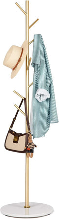 ZOZOE Metal Coat Rack Freestanding, Golden Coat Racks with Heavy Duty Natural Marble Base, Modern Stable Coat Tree Stand with 8 Hooks, Coat Tree Hanger Stand for Bags, Hats, Entryway, Office
