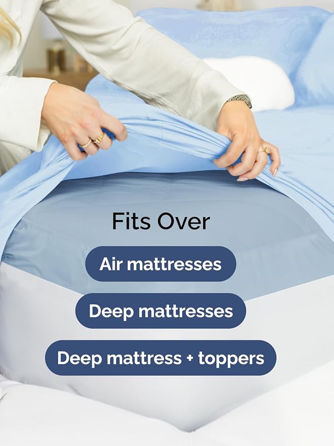 Extra Deep Twin XL Sheet Set - 4 Piece Breathable and Cooling Sheets - Hotel Luxury Bed Sheets Set - Easy Fit - Soft, Wrinkle Free and Comfy Sheets Set - Light Blue Sheet Set with Extra Deep Pockets