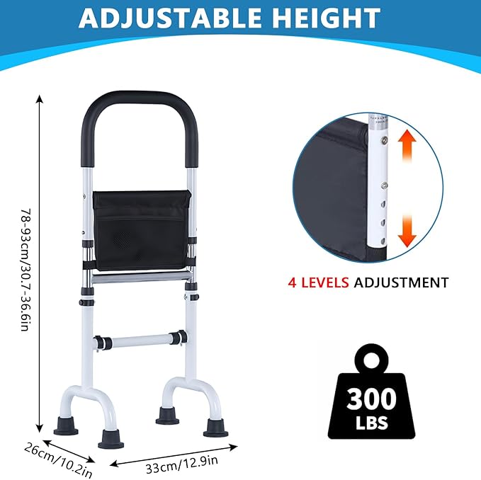 Standing Aid for Elderly, Adjustable Height Carbon Steel Walking Aids for Seniors with Anti-Slip Suction Foot Pads, Thickened and Enhanced Load-Bearing Mobility Aids for Bed, Couch, Chair, Toilet