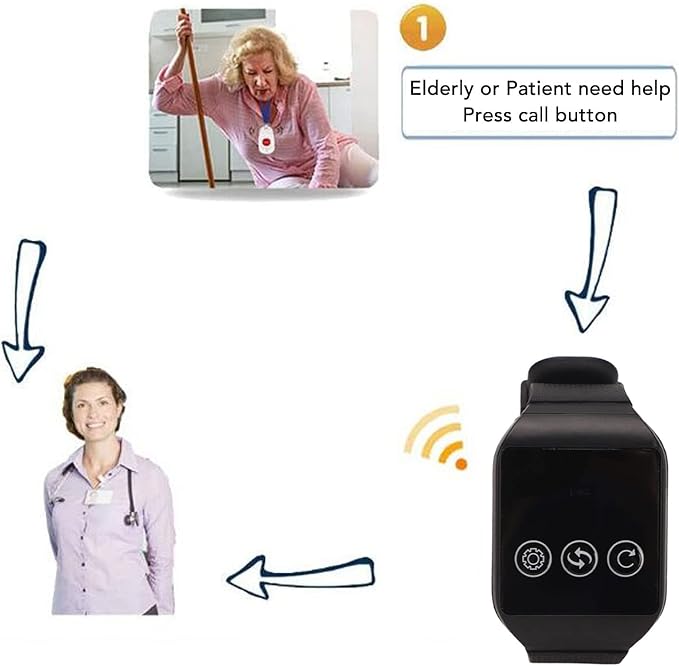 Portable Caregiver Pager System, Wireless SOS Alert Buttons with 100m Range & Multiple Alarm Modes for Elderly Patient Home Care