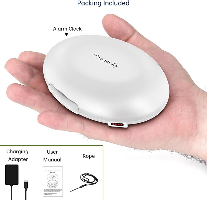 DreamSky Vibrating Alarm Clock for Heavy Sleepers - Auto Set Bed Shaker Alarm Clock Under Pillow for Hearing Impaired, Bedroom, Travel, Rechargeable Battery Operated, Cordless, Auto DST, LCD Backlight