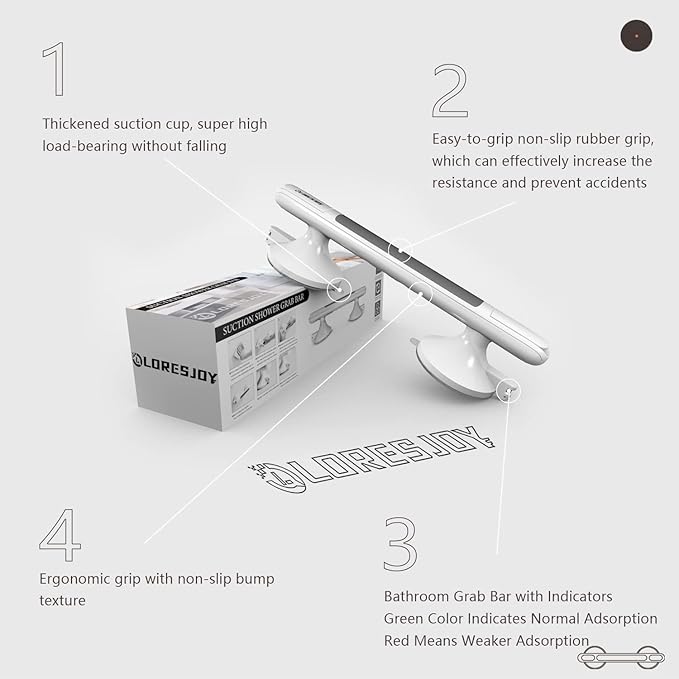 Shower Handles for Elderly Suction, Grab Bars for Bathtubs and Showers, Suction Grab Bars for Shower, Shower Grab Bars for Seniors, Shower Bars Safety with Indicators, No Drilling Waterproof