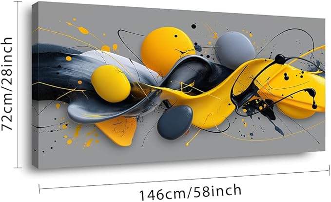 Yellow Abstract Splash Pigment Wall Art for Living Room Canvas Painting Prints Dynamic Art Deco Gray Vibrant Artwork Office Bedroom Family Decor Extra Large