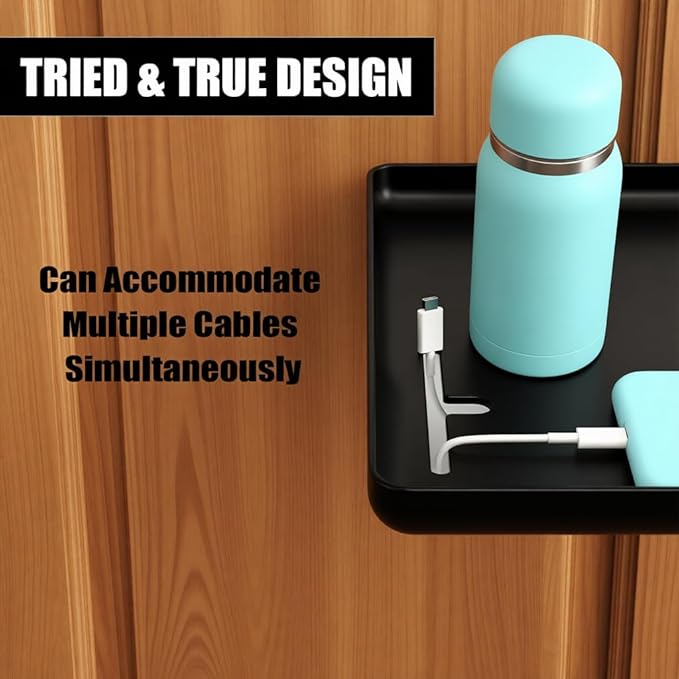 Bedside Shelf for Dorm Room, Metal Bunk Bed Table Shelf with Cord Hole for Top Bunk, College Dorm Room Essentials, Clip on Nightstand Tray Organizer for Bunk Loft Dorm Bed (Black)