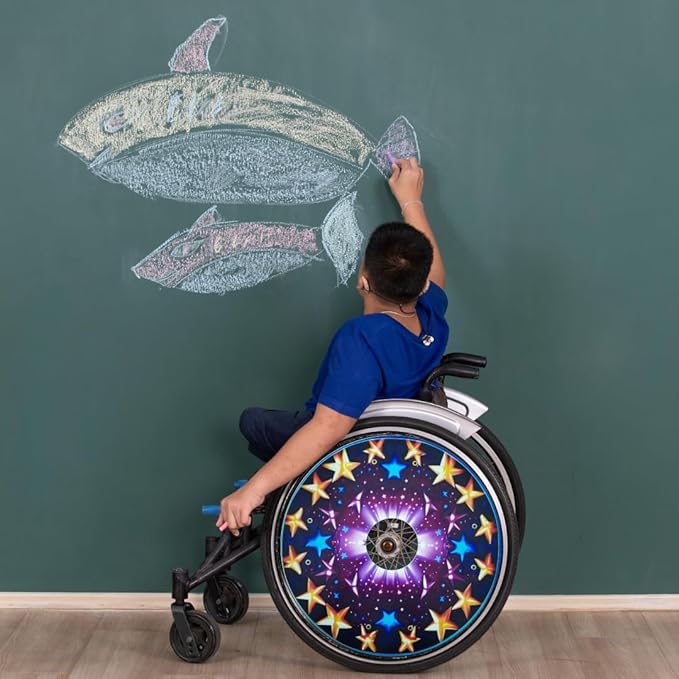 Designer Christmas Cover for Wheelchair Wheels, Waterproof Wheelchair Accessories, Aesthetics, Easy Install/Remove, Lightweight, for Adults and Kids (Super Star)
