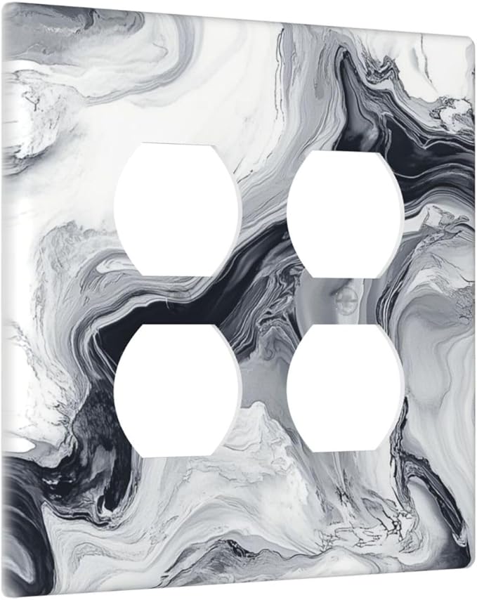 Abstract Marble Ink Texture Grey Marble Print Outlet Covers 2 Gang Double Duplex Decorative Light Switch Covers Electrical Wallplates Socket Faceplate for Bathroom Kitchen Decor