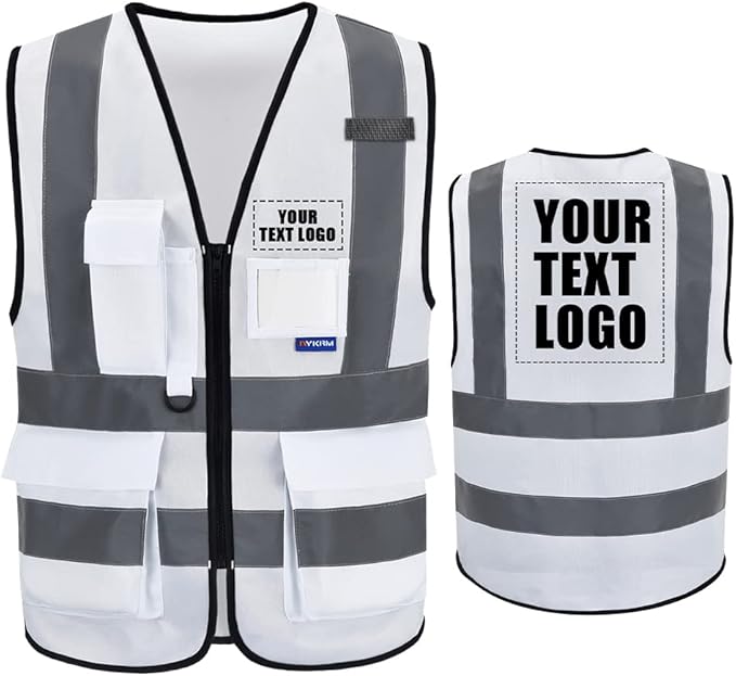 A-SAFETY XSmall White High Visibility Safety Vest with 4 Reflective Strips 7 Pockets,White X-Small