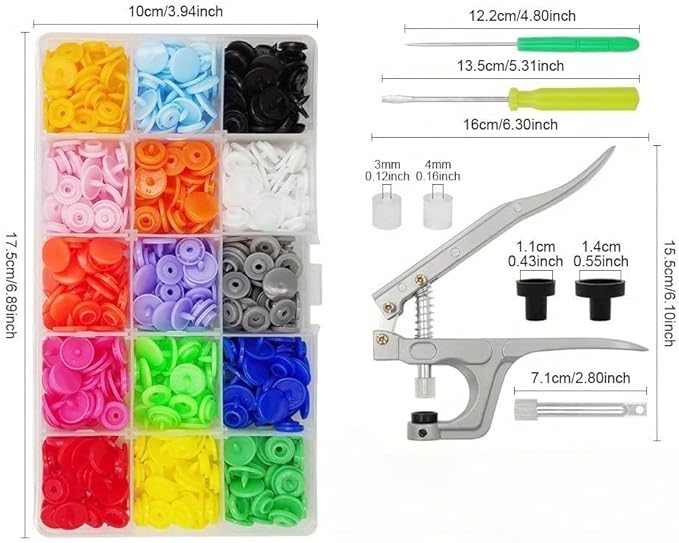 FUPUAII T5 Snap Buttons Set of 20 Colors Plastic Snaps Hand Tool Kit for Clothes, Cloth Diapers with Organizer Storage Containers(Round Buttons + Heart-Shaped Buttons