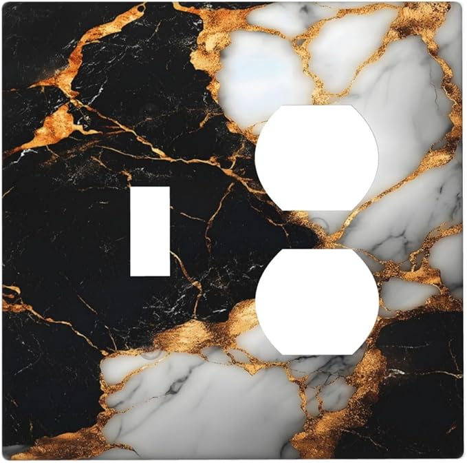 Decorative Outlet Covers Black Gold Marble 2 Gang Duplex Light Switch Cover Plate Gfci Wall Plate Plug Switch Plate Covers for Country Bathroom Bedroom Decor