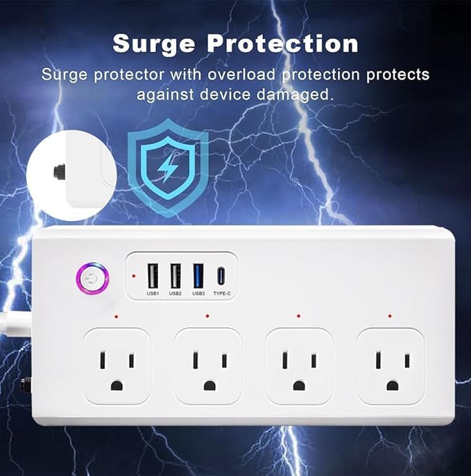 Smart Power Strip Surge Protector,Smart Fast Charge, 4 Individually Controlled Outlets, Compatible with Alexa Google Home Phiilps HUE-WiFi Upgrade Version - White