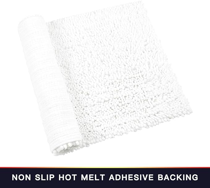 Walensee Bathroom Rug 2 Pieces Set Non Slip Bath Mat (20"x32" Plus 20"x24" U White) Water Absorbent Super Soft Shaggy Chenille Machine Washable Dry Extra Thick Perfect Carpet for Shower Floor