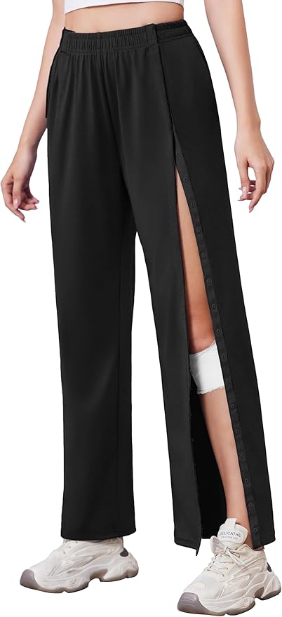 Deyeek Tear Away Pants for Women Side Slit Snap Sweatpants Loose Fit Post Surgery Casual Adaptive Clothing with Pockets