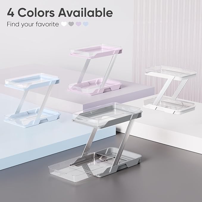 3 Pack Bathroom Organizers and Storage - Multi-Purpose,2-Tier Clear Pull Out Organization for Bathroom,Under Sink,Kitchen,Vanity,Countertop,Cabinet,Pantry & Medicine Cabinet,Pink