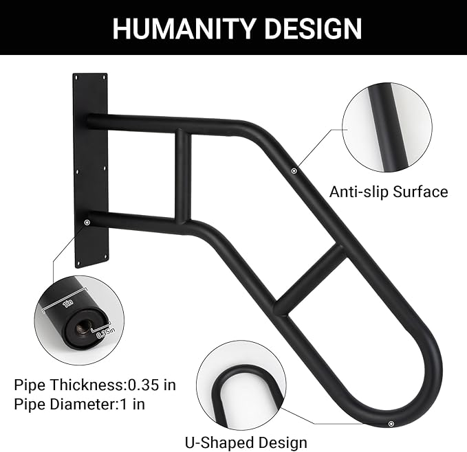 Aduanbang Hand Rails for Outdoor Steps & Elderly,U-Shape Wall Mount Stair Railing, Porch, Deck, Garage & Garden Grab Bar, 1 Pack Safety Handle