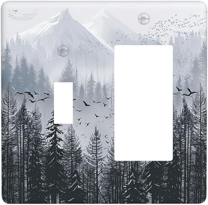 Misty Forest Nature Tree Mountain Birds Outlet Covers 1 Toggle 1 Rocker Combination Decorative Wall Plate Electrical Switch Plates Light Switch Cover Plate for Bed Room Living Room Decor