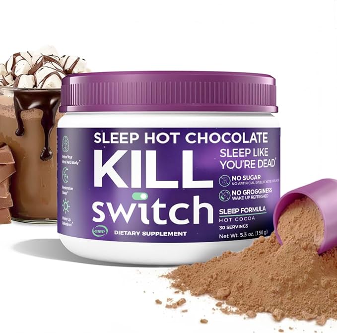 SWITCH Killswitch Sleep Aid for Adults – Fall Asleep Fast & Wake Refreshed, Sugar-Free Hot Chocolate Supplement - Magnesium, Tart Cherry, L-Theanine & More for Restful Sleep, 30 Servings, Made in USA