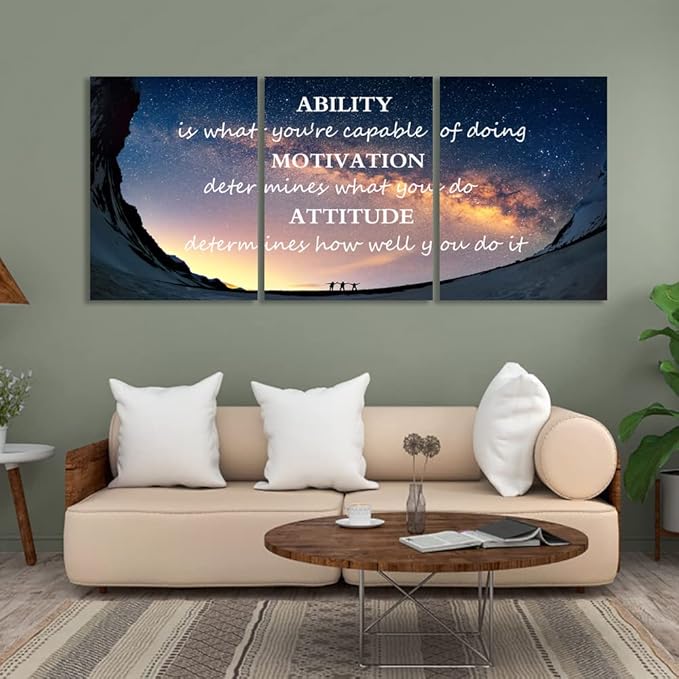 Unbruvo Motivational Inspirational Canvas Wall Art, 3 Pieces Positive Quotes Office Decor, Ability Motivation Attitude Artwork for Living Room Bedroom Workplace(36" Wx16 H)