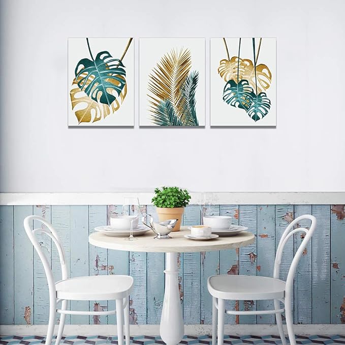 TTHYUEWS Canvas Wall Art For Living Room Family Decorations For Bedroom Kitchen Dining Room Wall Decor Abstract Painting Leaves Wall Pictures Artwork Office Canvas Art Prints Room Home Decor 3 Piece