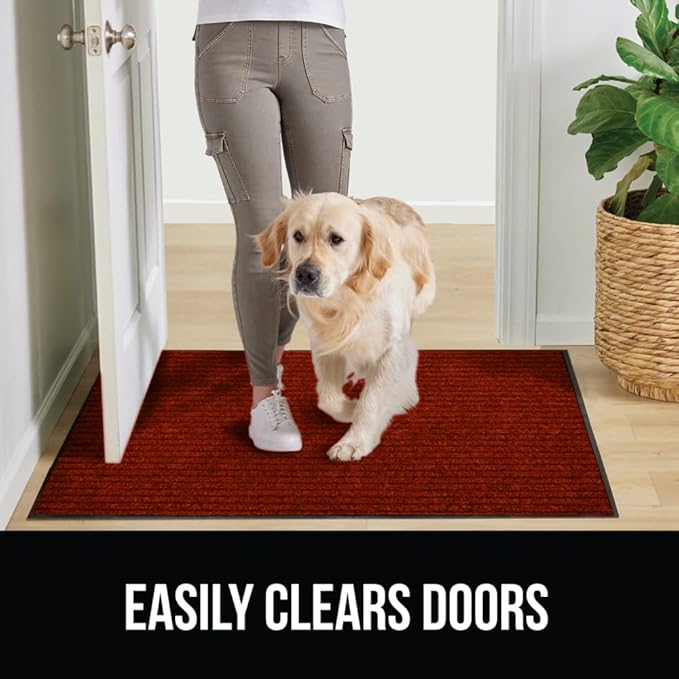 GORILLA GRIP Waterproof Traffic Guard Door Mat, 60x36, Heavy Duty Entryway Mats, Strong Rubber Back Commercial Utility Rugs for Office Hallway, Garage Floor and Home, Low Profile Carpet Runner, Red