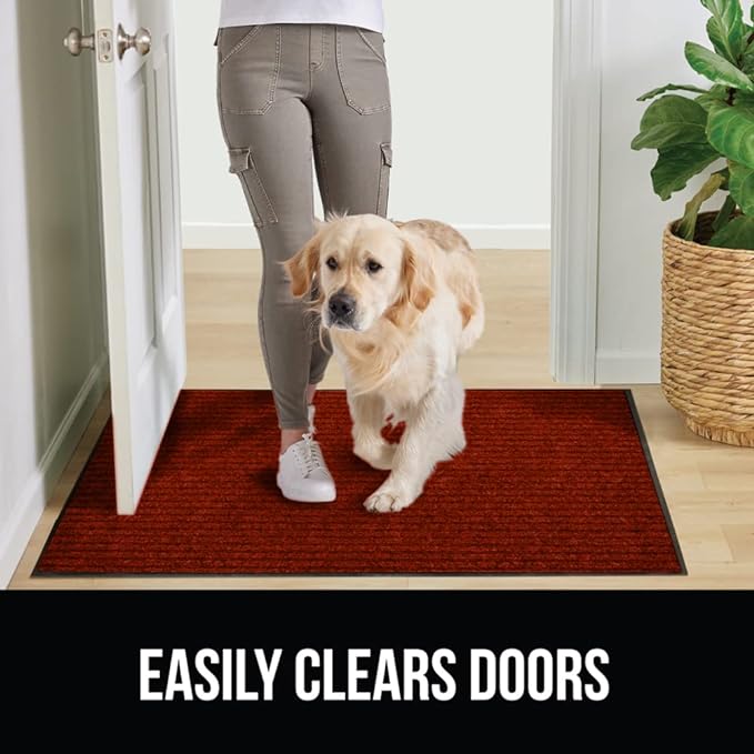 GORILLA GRIP Waterproof Traffic Guard Door Mat, 2 Pack Heavy Duty Entryway Mats, Strong Rubber Back Commercial Utility Rugs for Office Hallway, Garage Floor and Home, Low Profile Carpet, 29x17, Red