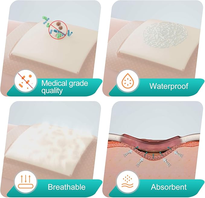 Dimora Silicone Foam Dressing with Border Adhesive 4"x4" Wound Dressing First Aid Bandage for Wound Care 10 Pack
