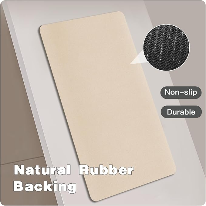 Bathroom Mat Quick Dry, Bathroom Rugs Non Slip Washable Thin Absorbent Bath Mat Fits Under Door Bathroom Floor Mat Perfect for Bath, Shower, or Sink 24"x60" Beige