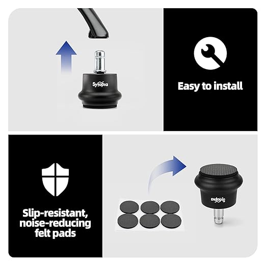 Sytopia Office Chair Bell Glides Replacement, Fixed Feet Wheel Stopper for Swivel Chairs and Stools, 7/16" x 7/8" Stem, Separate Self-Adhesive Felt Pads, Non-Slip Base, Quiet & Easy Install, 5 Pack