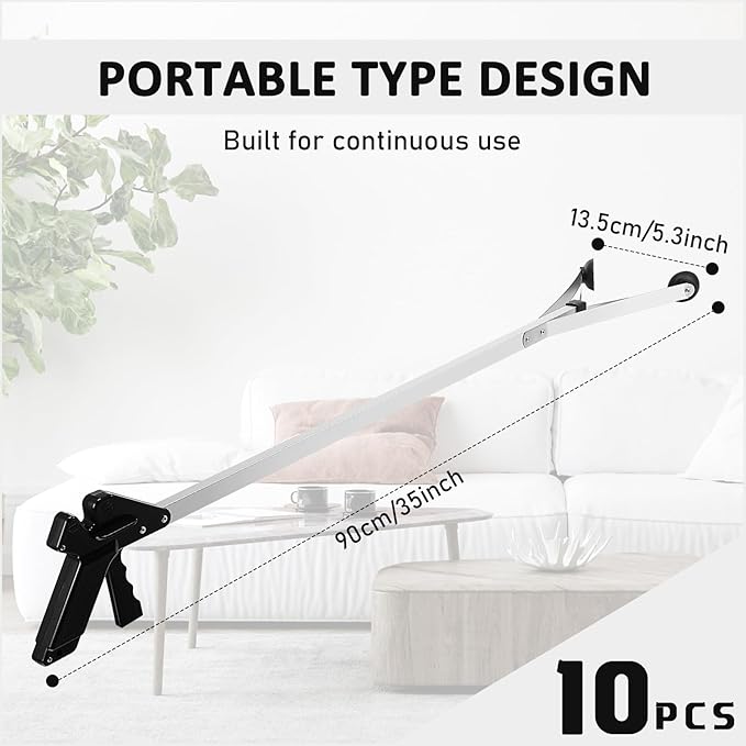 Sabary 10 Pack Suction Cup Reacher Grabber Heavy Trash Picker Grabber Tool, Long Handy Aids Nonslip Claw Reach Tool for Elderly Pick up Stick Arm Extension Litter Picker (Black,35 Inch)