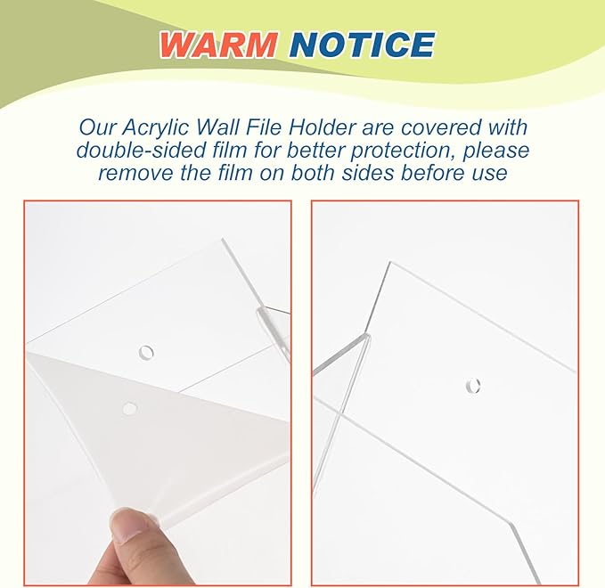 2Pcs Clear Acrylic File Holder Wall Mount Mail Magazine Organizer File Holders with Screw Wall Pocket Office Document Storage Rack Magazine Letter Brochure(14 x8.3 x1.2 ,Horizontal)